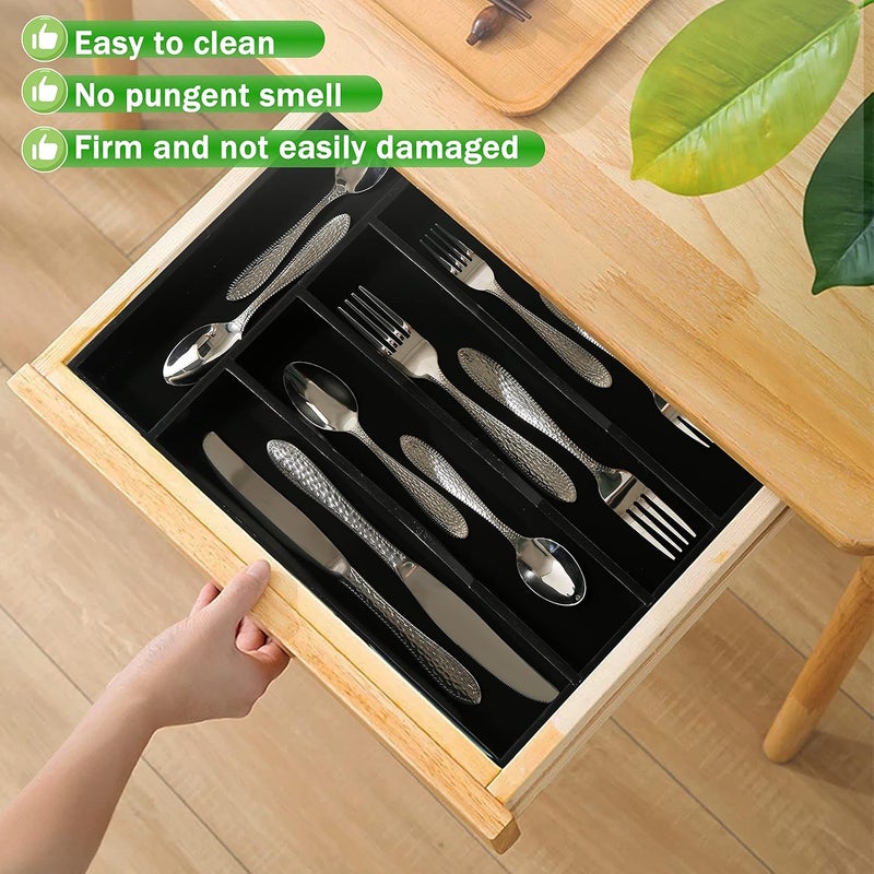 Greenual 2 Pack Black Silverware Organizer 10 In Utensil Organizer Silverware Tray for Drawer Cutlery Flatware Organizer for Kitchen Bamboo Wood - Image 2